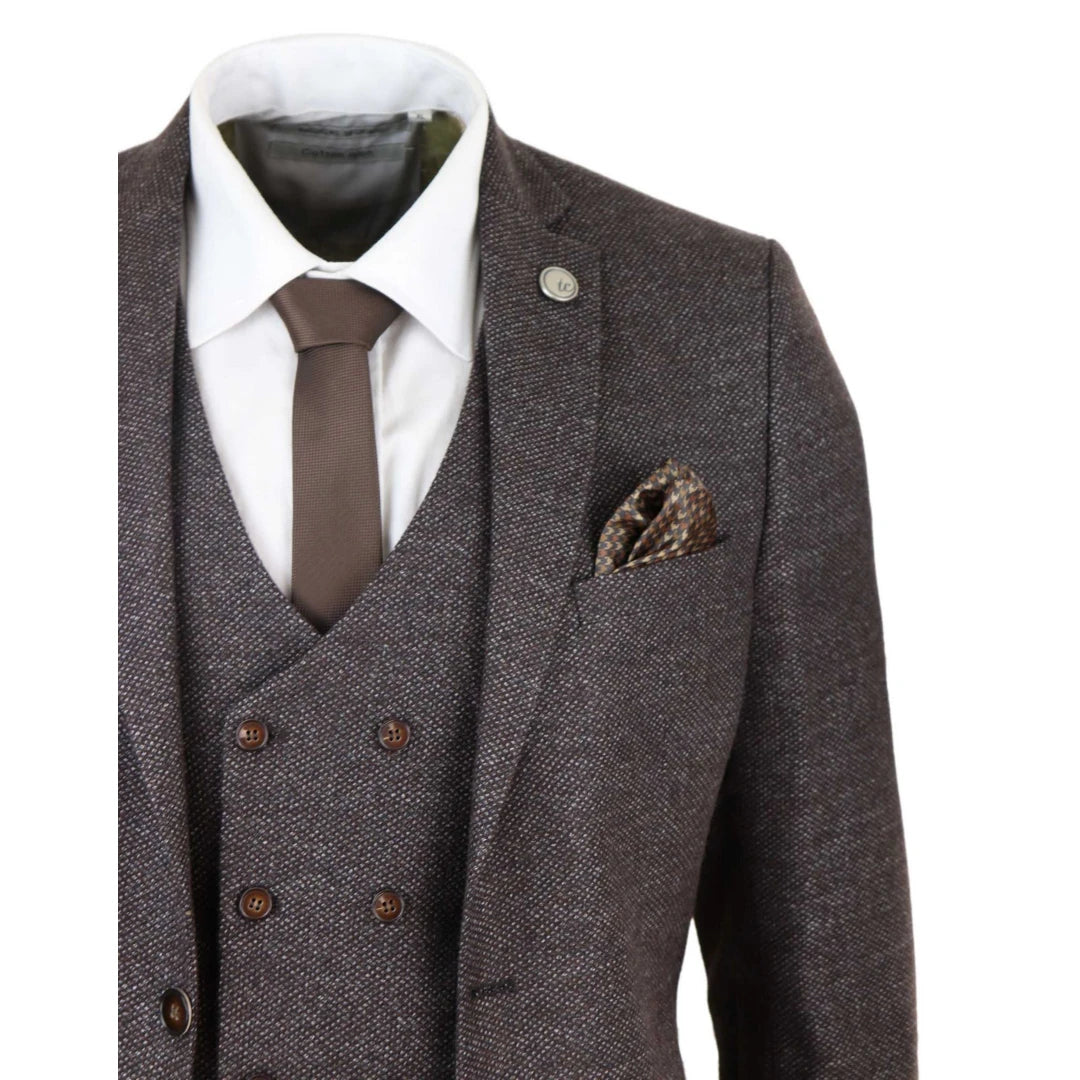 Mens Brown 3 Piece Suit with Double Breasted Waistcoat-TruClothing