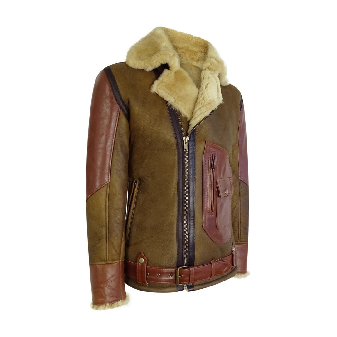 Men's Brown Ginger Sheepskin Leather Flying Jacket-TruClothing