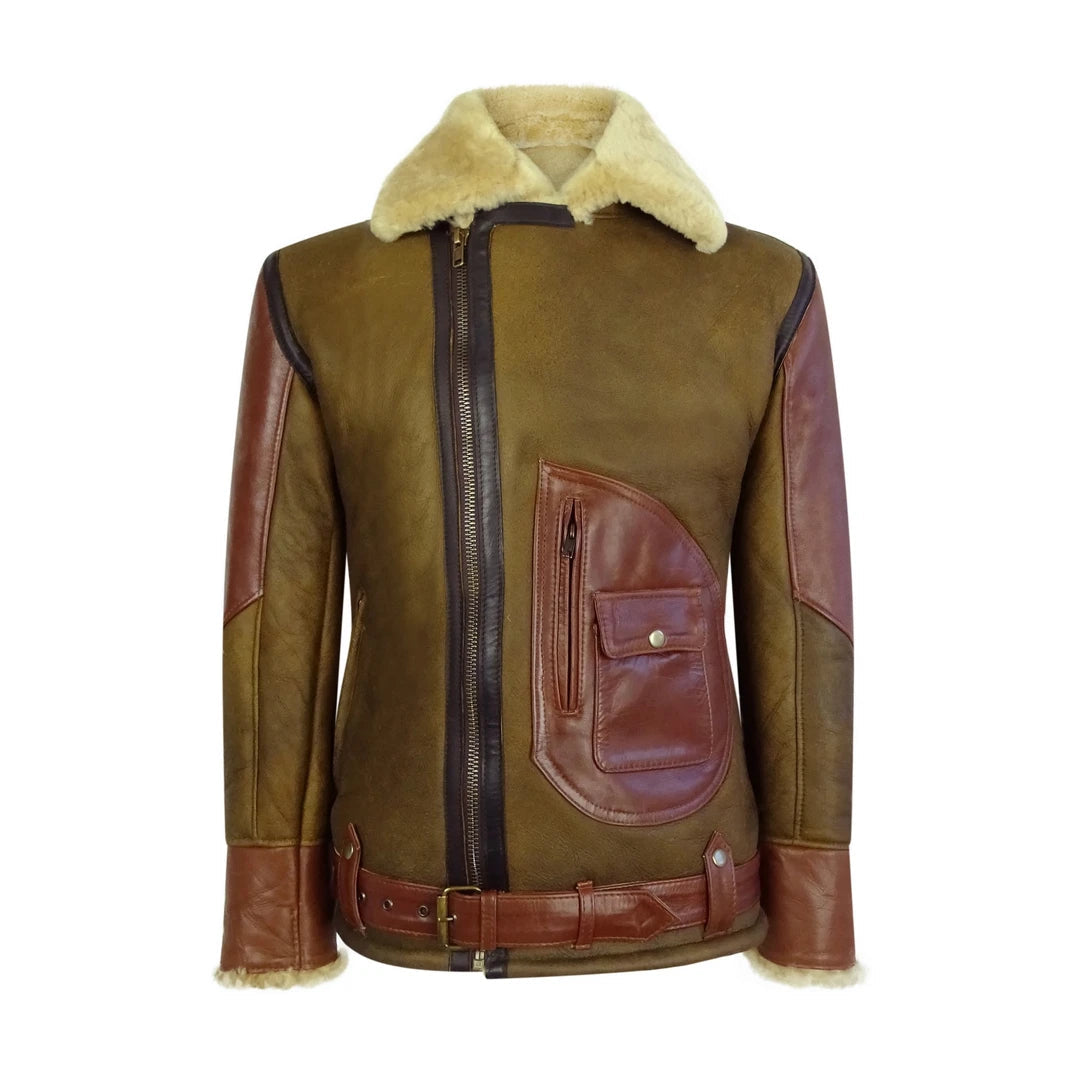 Men's Brown Ginger Sheepskin Leather Flying Jacket-TruClothing