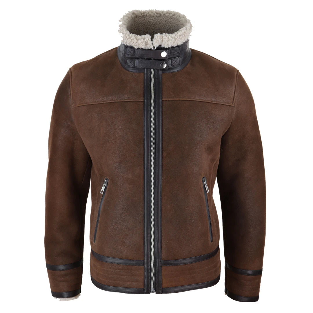Mens Brown Sheepskin WW2 Style Jacket-TruClothing