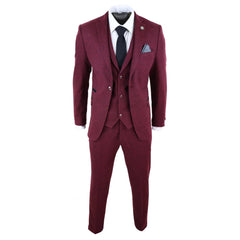 Mens Burgundy Wine Tweed 3 Piece Suit - STZ17-TruClothing
