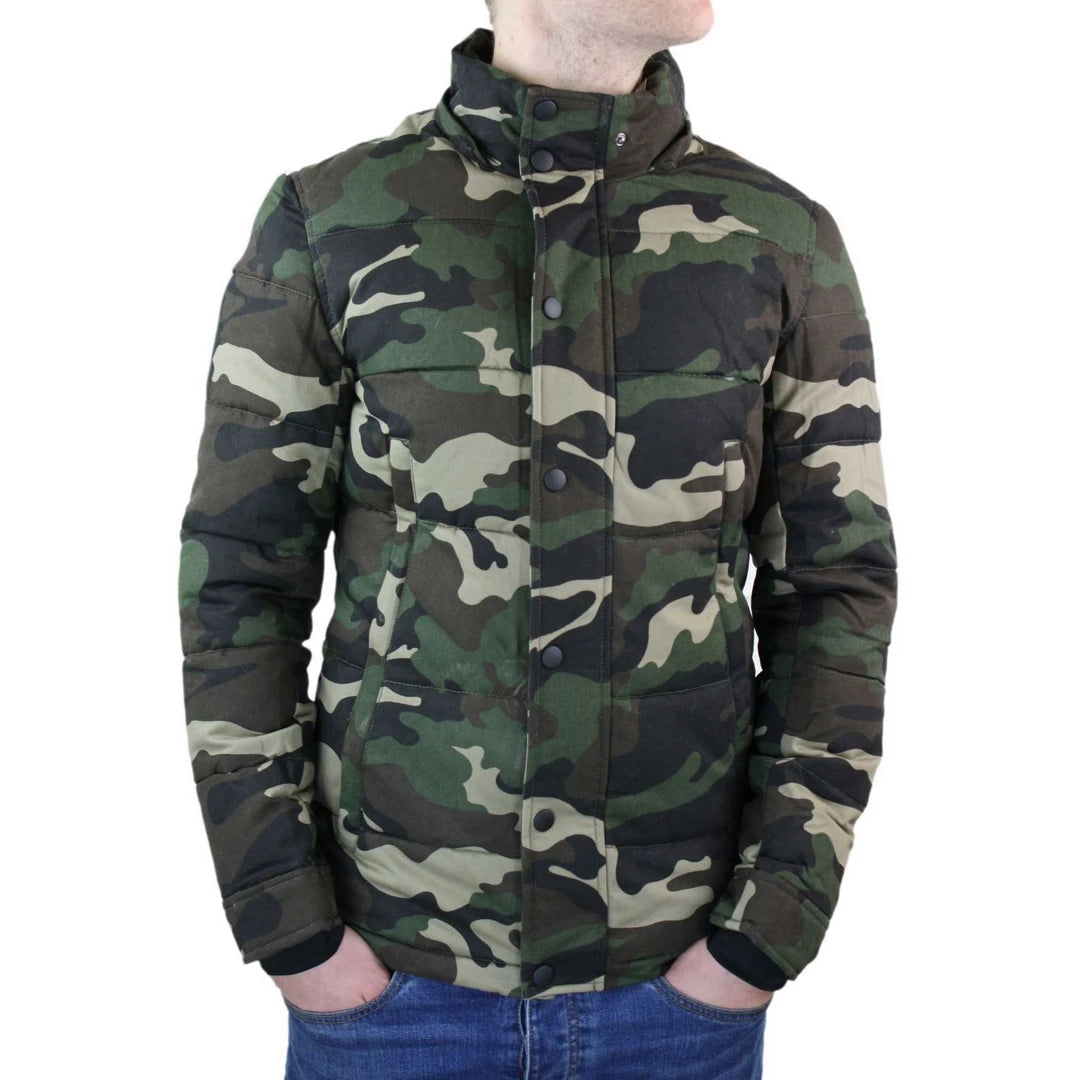 Men's Camo Quilted Padded Puffer Jacket Hood Fur – TruClothing