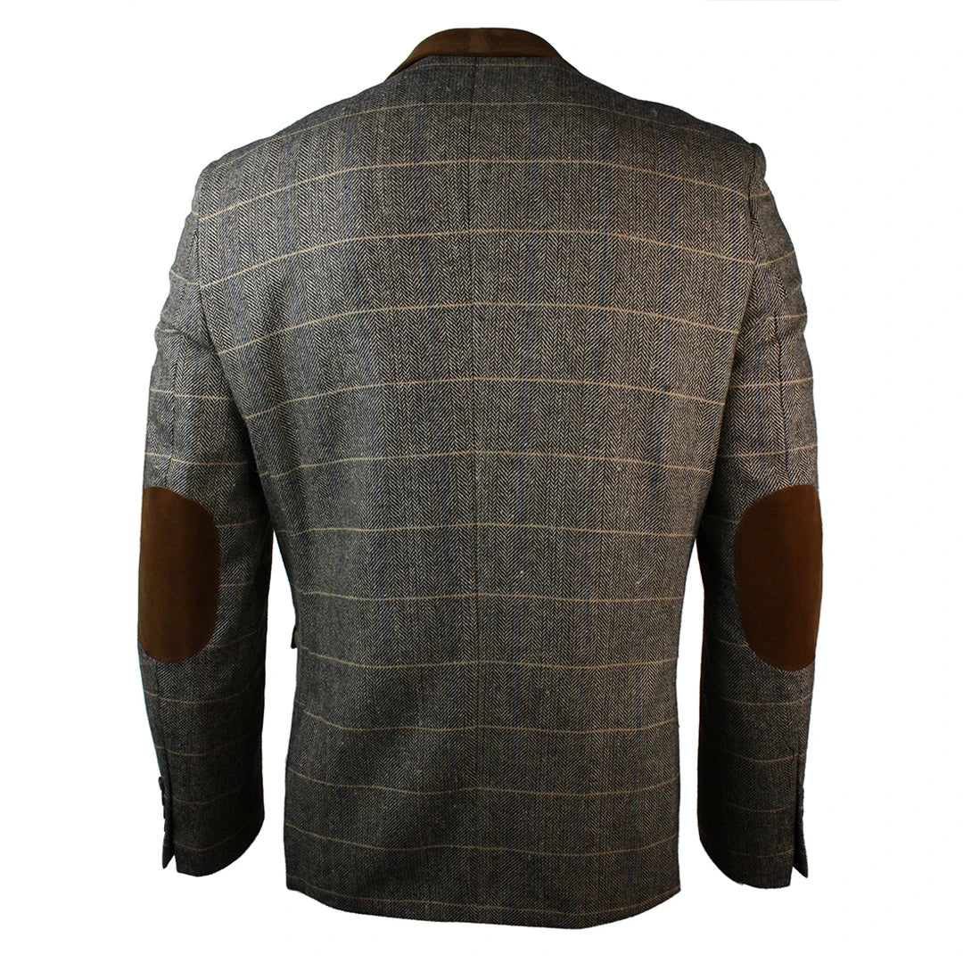Marc Darcy Dx7 Men s Check Tan Grey Oak Herringbone Blazer TruClothing