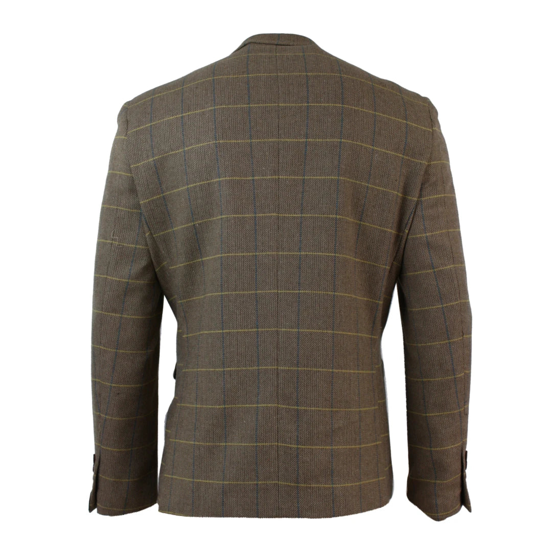 Mens Check Vintage Herringbone Tweed Grey Charcoal Blazer Jacket Fitted-TruClothing
