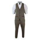 Mens Check Vintage Herringbone Tweed Tan Brown 3 Piece Suit Slim Fit Wedding-TruClothing