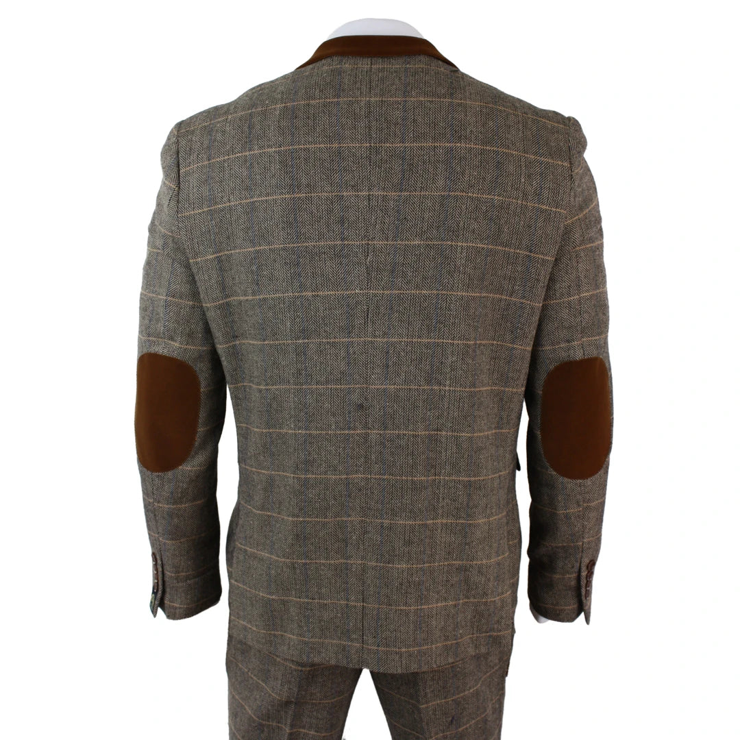 Brown Slim Fit Patterned Wool Suit for Men by