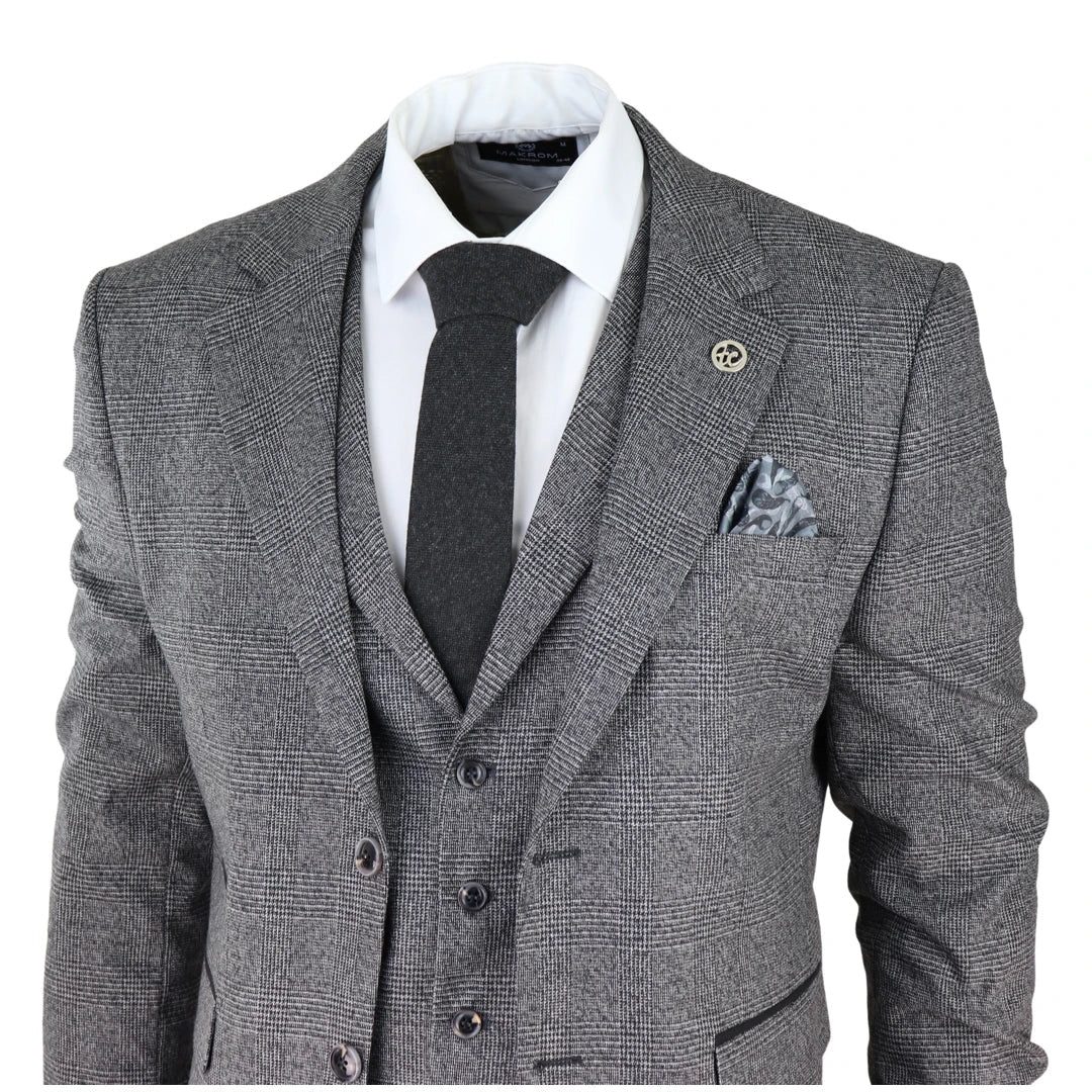 Candidmen: Grey Checks 3 Piece Italy Suit