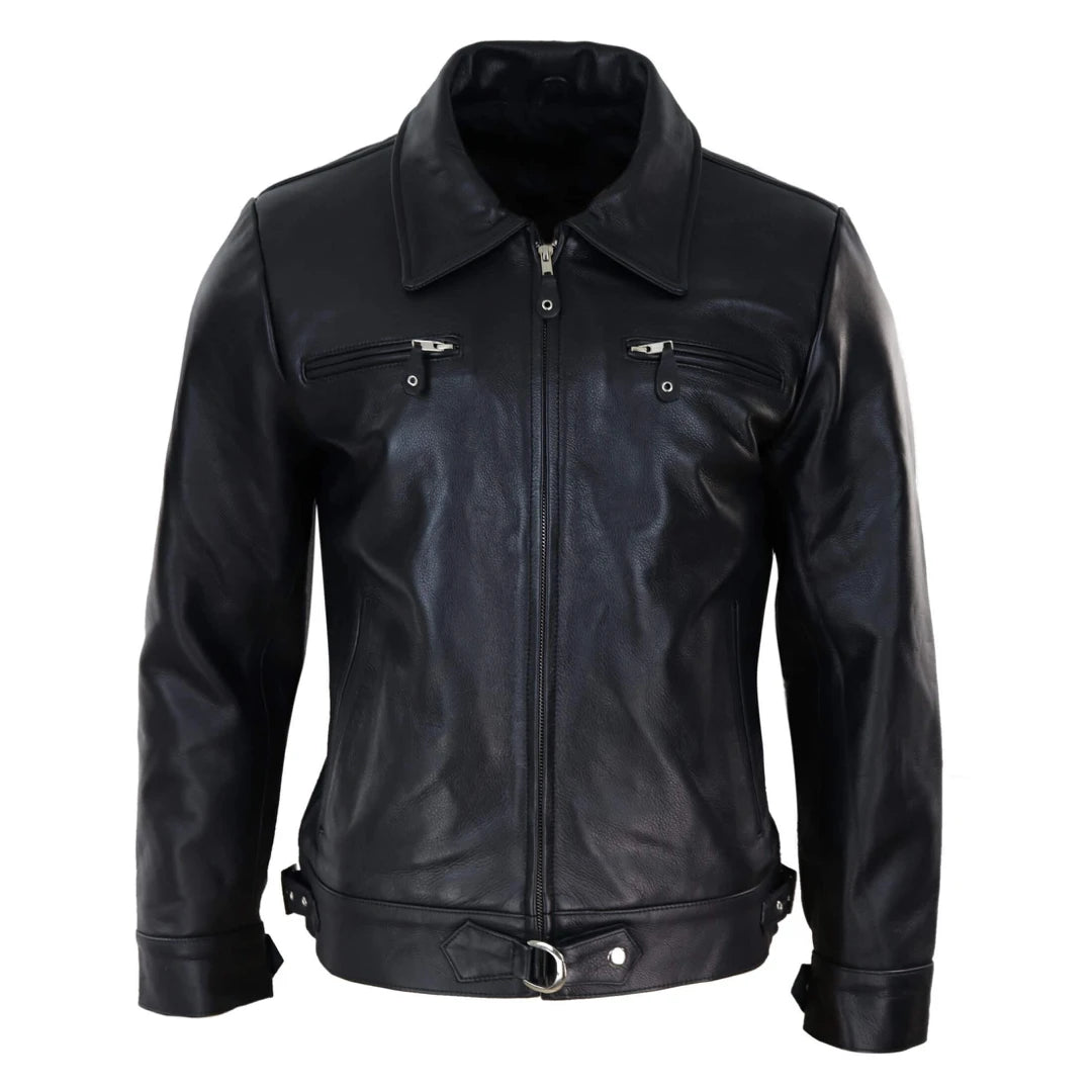 Mens Classic Black-Brown Leather Jacket-TruClothing