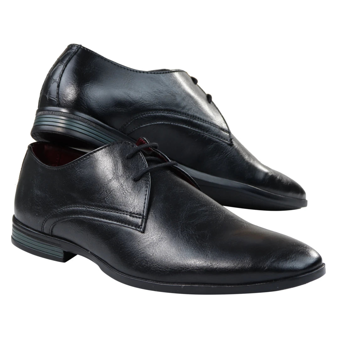 Mens Classic Black Laced Leather Shoes Smart Casual Formal Plain Simple-TruClothing