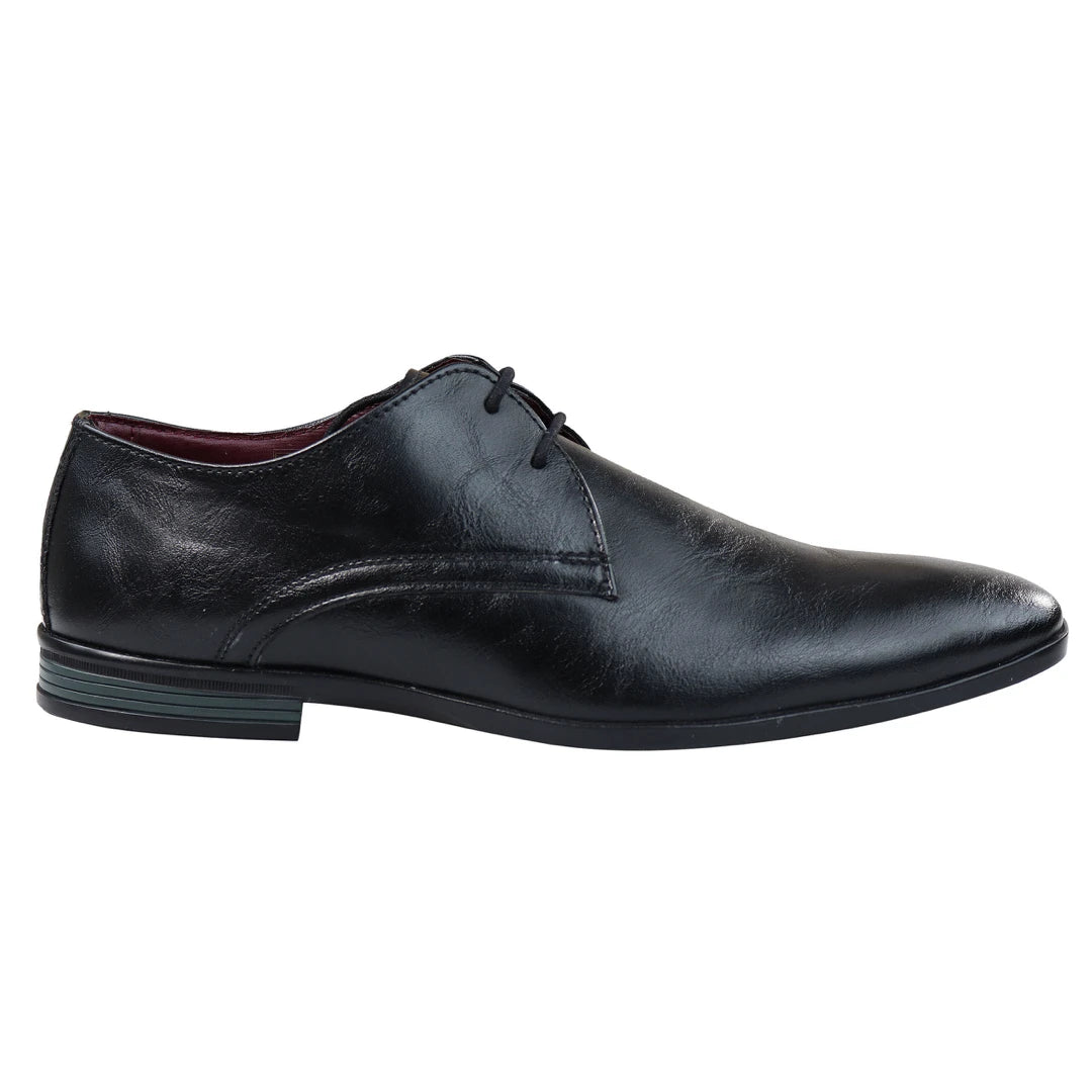 Mens Classic Black Laced Leather Shoes Smart Casual Formal Plain Simple-TruClothing