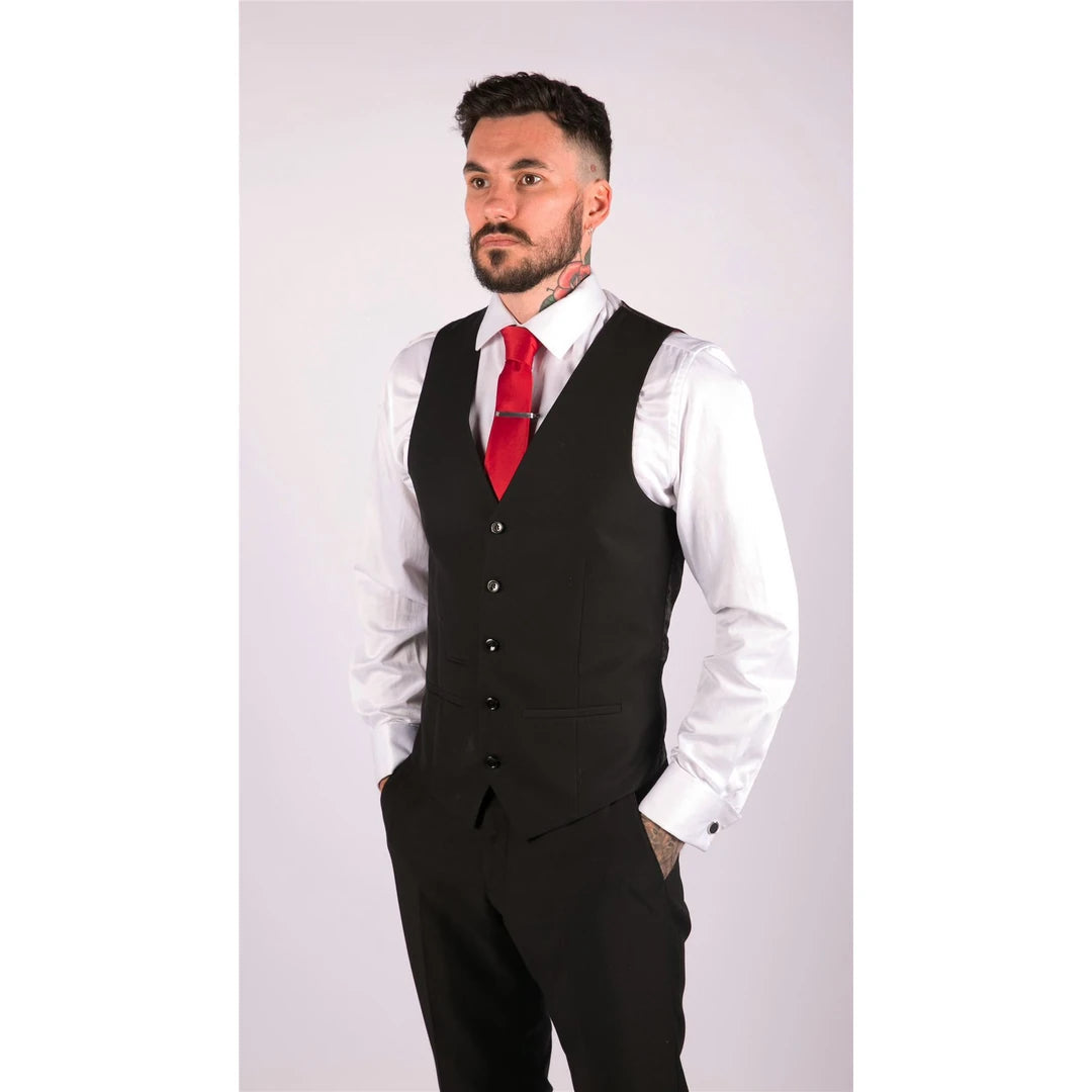 Mens Classic Black Waistcoat Funeral Wedding Office Work Smart Casual Slim Fit-TruClothing