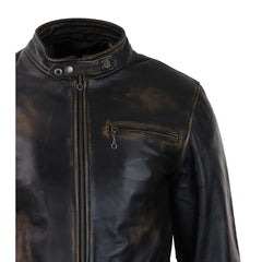 Mens Classic Clean Nehru Collar Leather Jacket-TruClothing