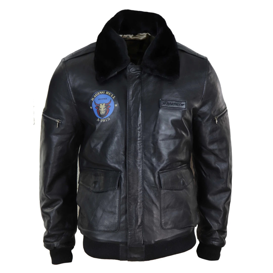 Mens Classic Real Leather Bomber Jacket-TruClothing