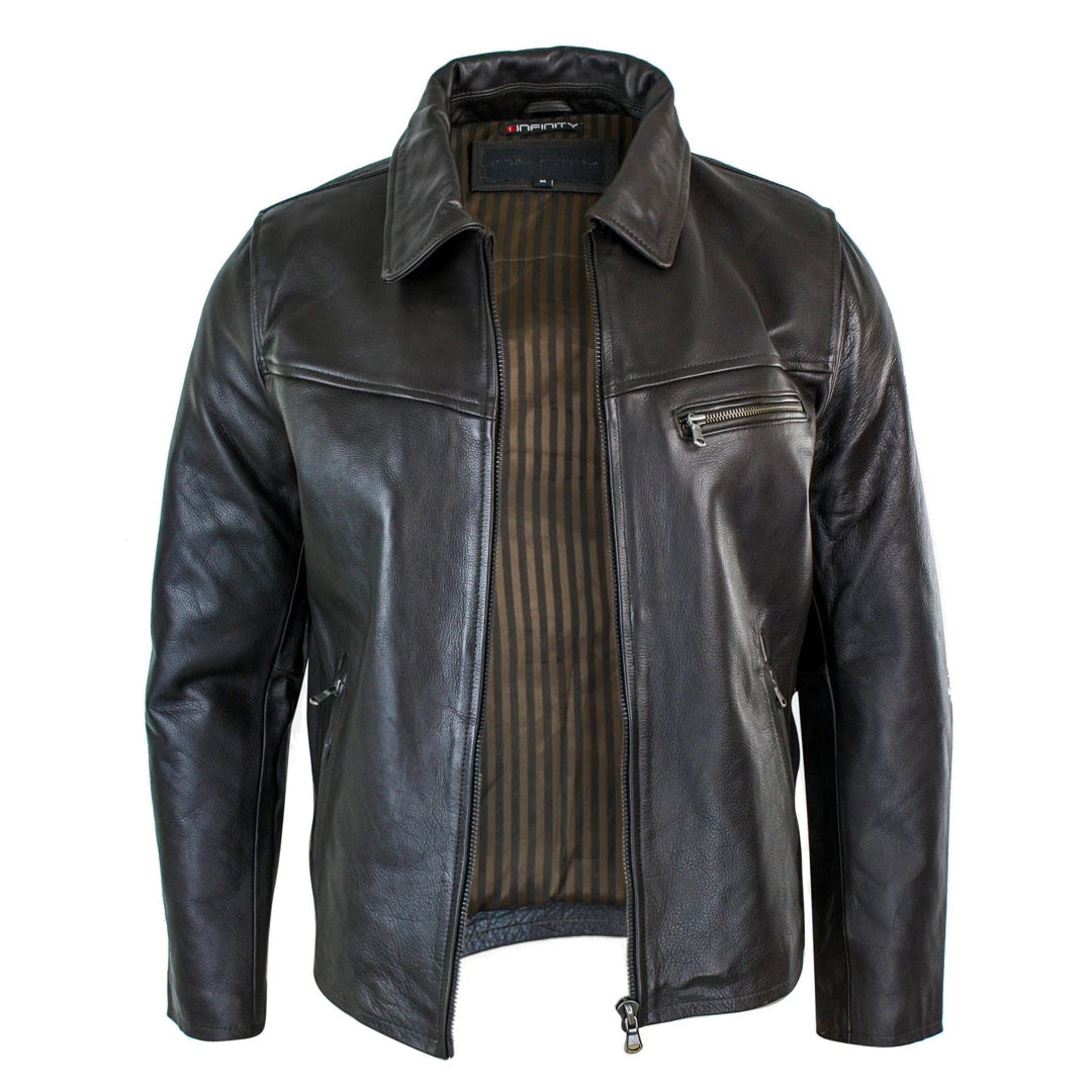 Men's Classic Real Leather Collar Box Jacket | Infinity – TruClothing