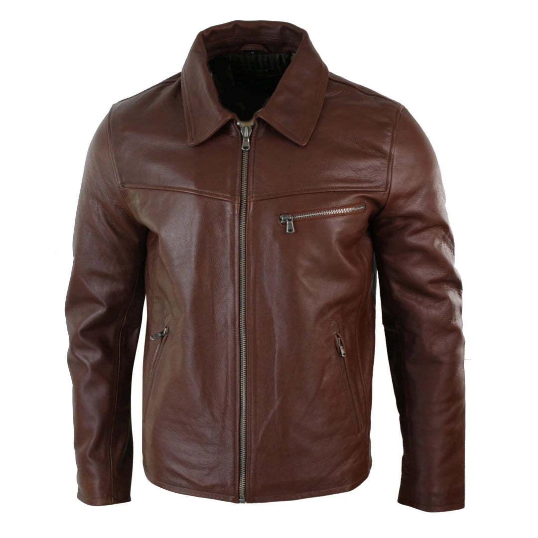 Men's Classic Real Leather Collar Box Jacket | Infinity – TruClothing