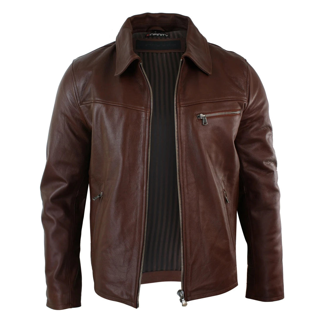 Men's Classic Real Leather Collar Box Jacket | Infinity – TruClothing