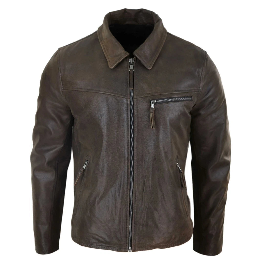 Men's Classic Real Leather Collar Box Jacket | Infinity – TruClothing