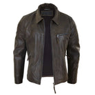 Mens Classic Real Leather Soft Hide Zipped Collar Box Jacket Smart Casual Fit-TruClothing