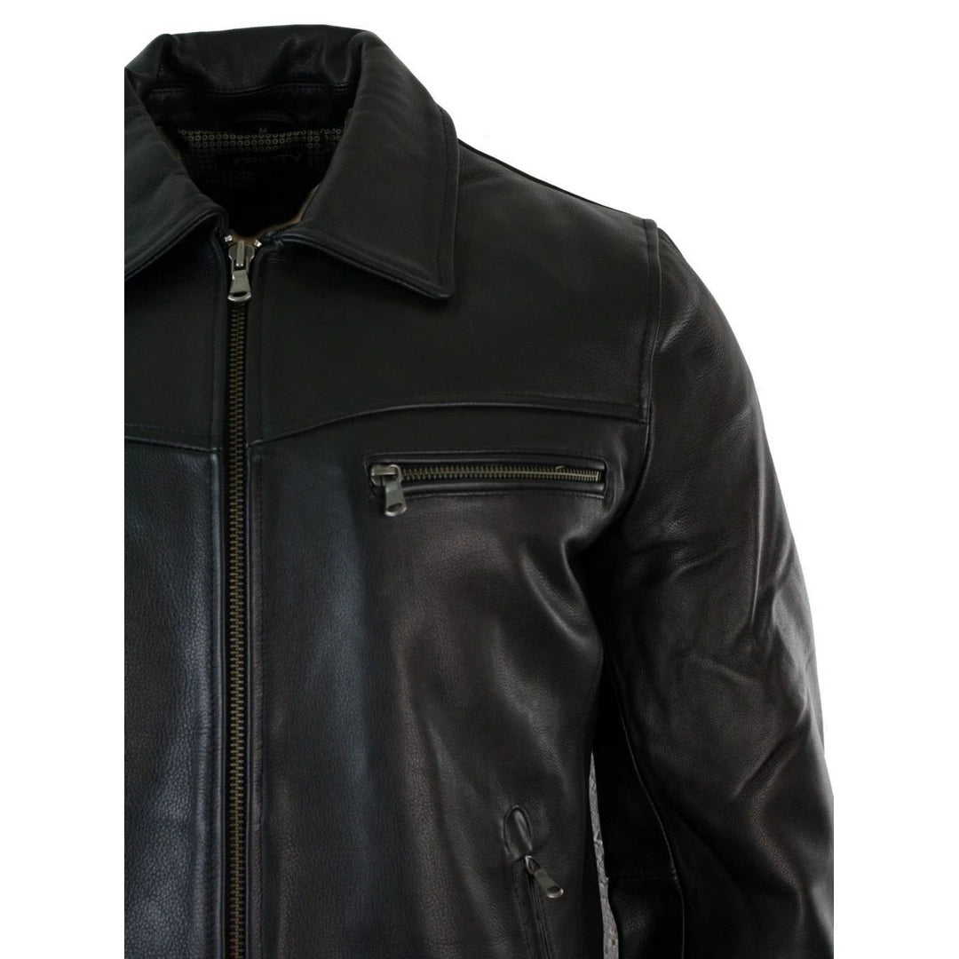 Men's Classic Real Leather Collar Box Jacket | Infinity – TruClothing