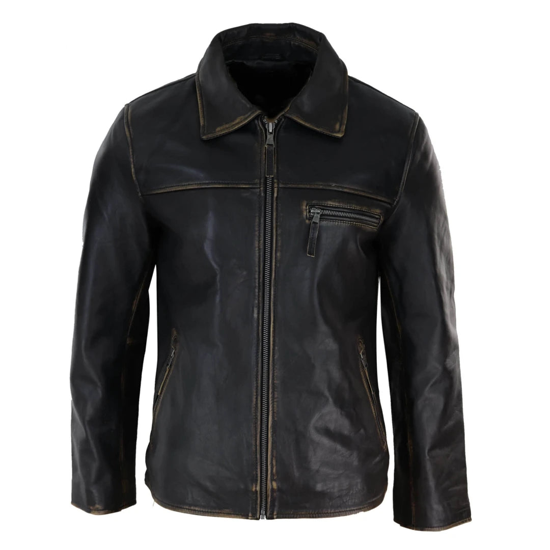Men's Classic Real Leather Collar Box Jacket | Infinity – TruClothing