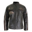 Mens Classic Retro Biker Racer Real Leather Jacket Desert Brown Grey Casual-TruClothing