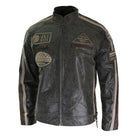 Mens Classic Retro Biker Racer Real Leather Jacket Desert Brown Grey Casual-TruClothing