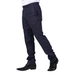 Mens Classic Trousers Tweed Check Retro 1920s Gatsby Blinders Blue Navy Wedding-TruClothing