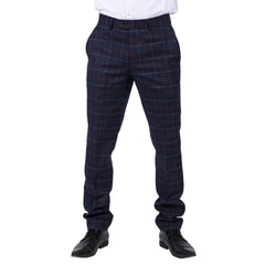 Mens Classic Trousers Tweed Check Retro 1920s Gatsby Blinders Blue Navy Wedding-TruClothing