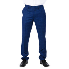 Mens Classic Trousers Tweed Check Retro 1920s Gatsby Blinders Blue Wedding-TruClothing