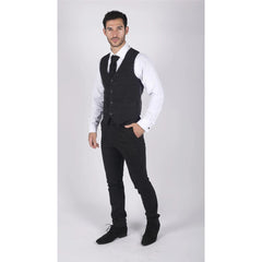 Mens Classic Waistcoat Prince Of Wales Check Black Slim Fit Vintage Wedding-TruClothing