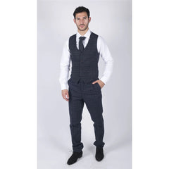 Mens Classic Waistcoat Prince Of Wales Check Blue Slim Fit Vintage Wedding-TruClothing