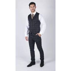 Mens Classic Waistcoat Prince Of Wales Check Navy Slim Fit Vintage Wedding-TruClothing