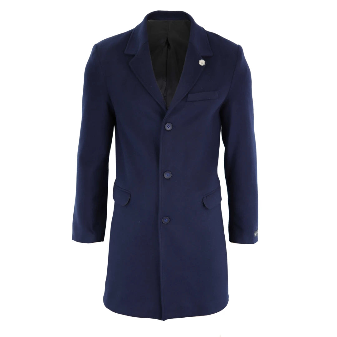 Mens blue wool sales overcoat