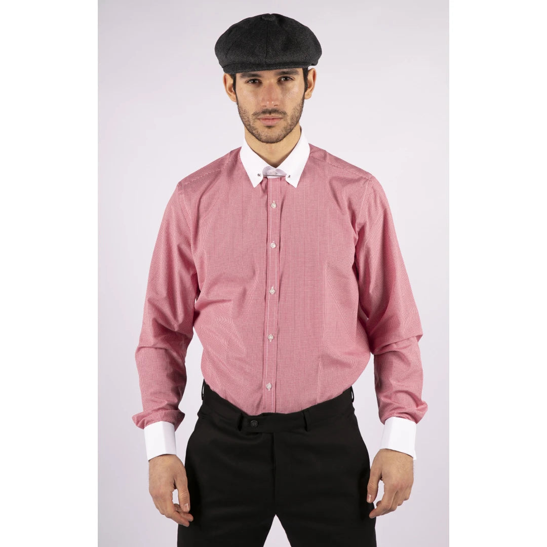 Mens Club Collar Shirt With Bar Poplin Pin White Black 1920s Peaky Blinders-TruClothing