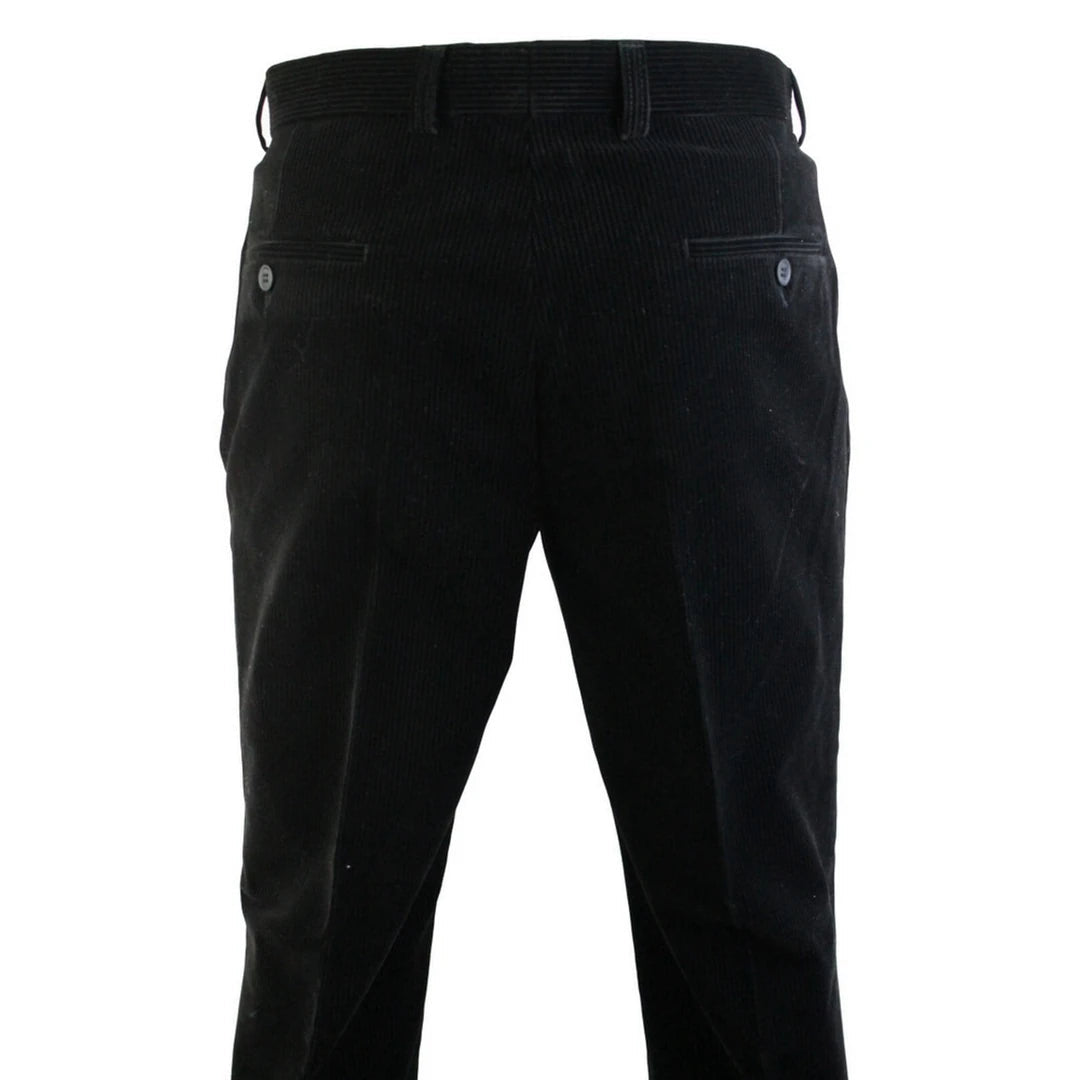 Mens Corduroy Trousers Regular Black Brown Navy Straight Leg Premium Quality-TruClothing