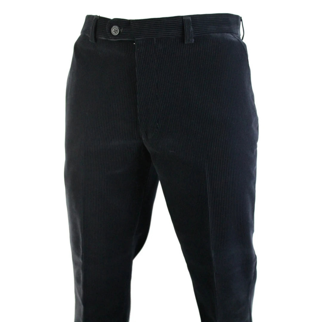 Mens Corduroy Trousers Regular Black Brown Navy Straight Leg Premium Quality-TruClothing