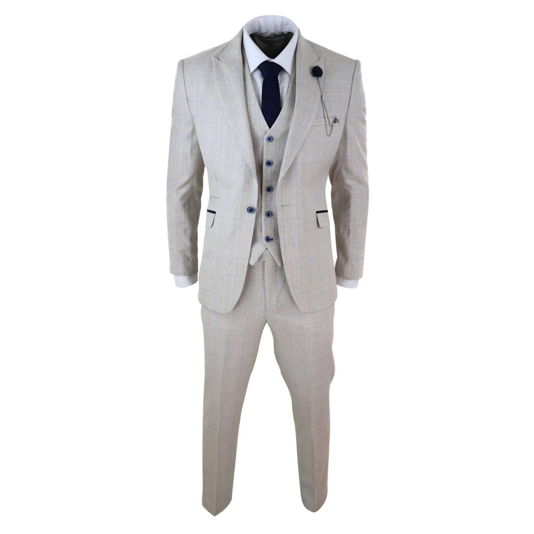 Mens Cream 3 Piece Wedding Suit - Cavani Caridi-TruClothing