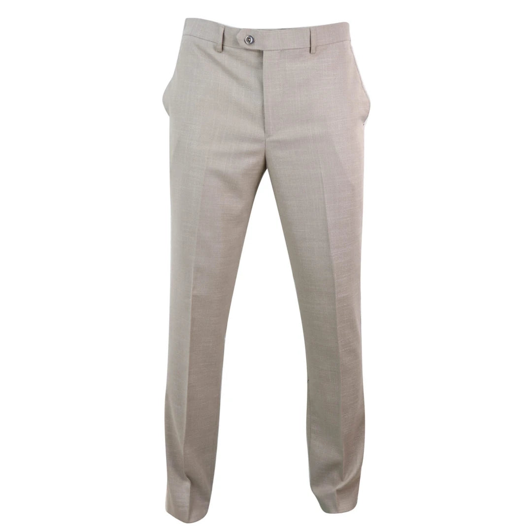 Mens Cream Crosshatch Pattern Trousers - Cavani Sandon-TruClothing