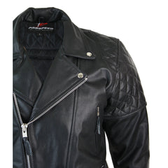 Mens Cross Zip Biker Jacket CE Armour Motorcycle Protective Real Hide Leather-TruClothing