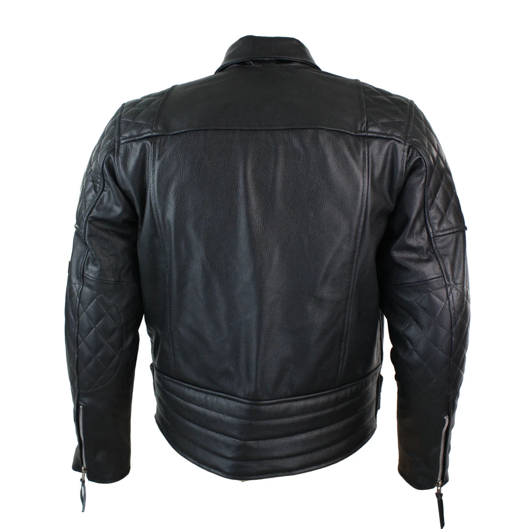 Mens Cross Zip Biker Jacket CE Armour Motorcycle Protective Real Hide Leather-TruClothing