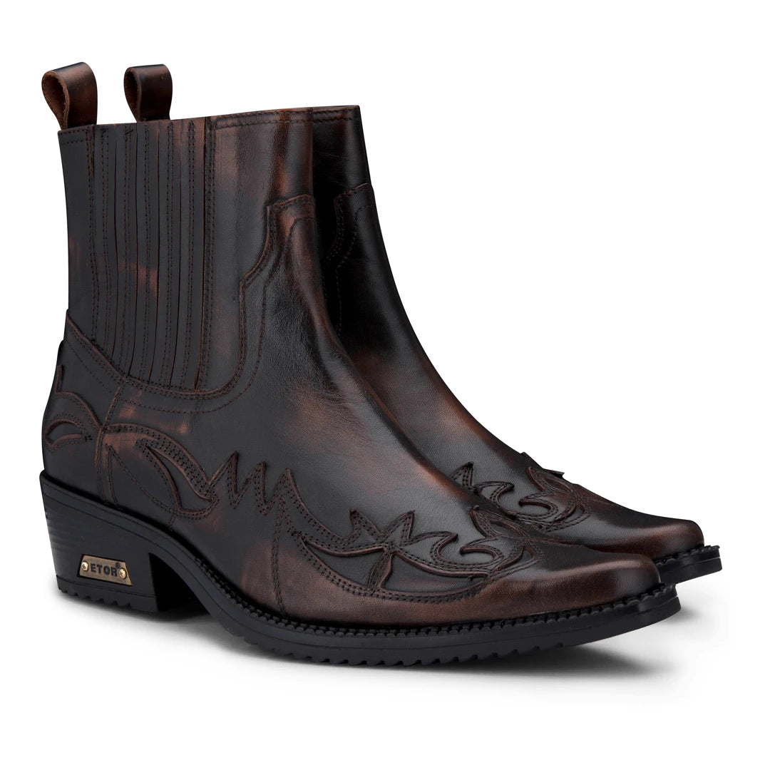 Men's Dark Brown Distressed Leather Ankle Boots-TruClothing