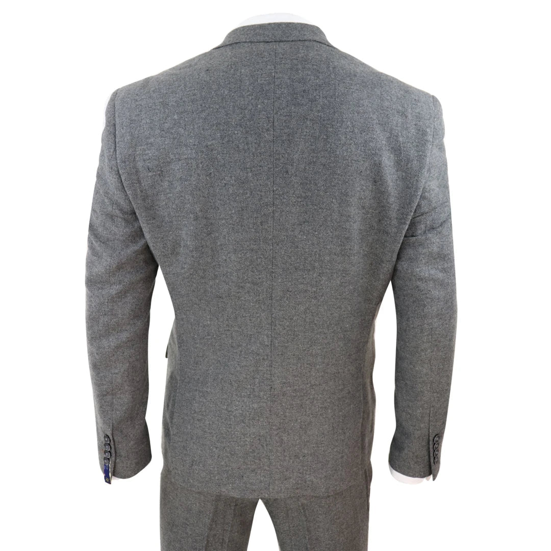 Mens Dark Grey Herringbone Tweed 3 Piece Suit-TruClothing