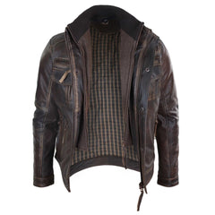 Mens Distressed Genuine Leather Biker Jacket Vintage Brown-TruClothing