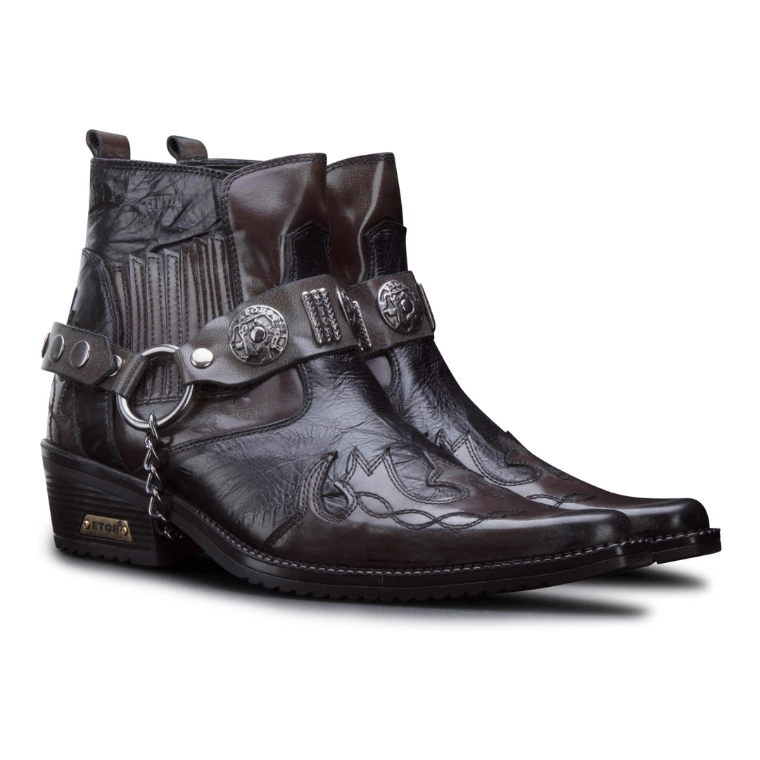Men's Distressed Leather Cowboy Ankle Boots-TruClothing