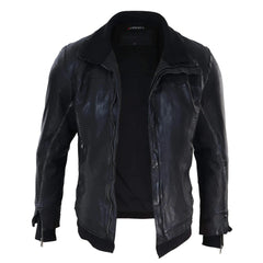 Mens Distressed Slim Fit Leather Jacket-TruClothing