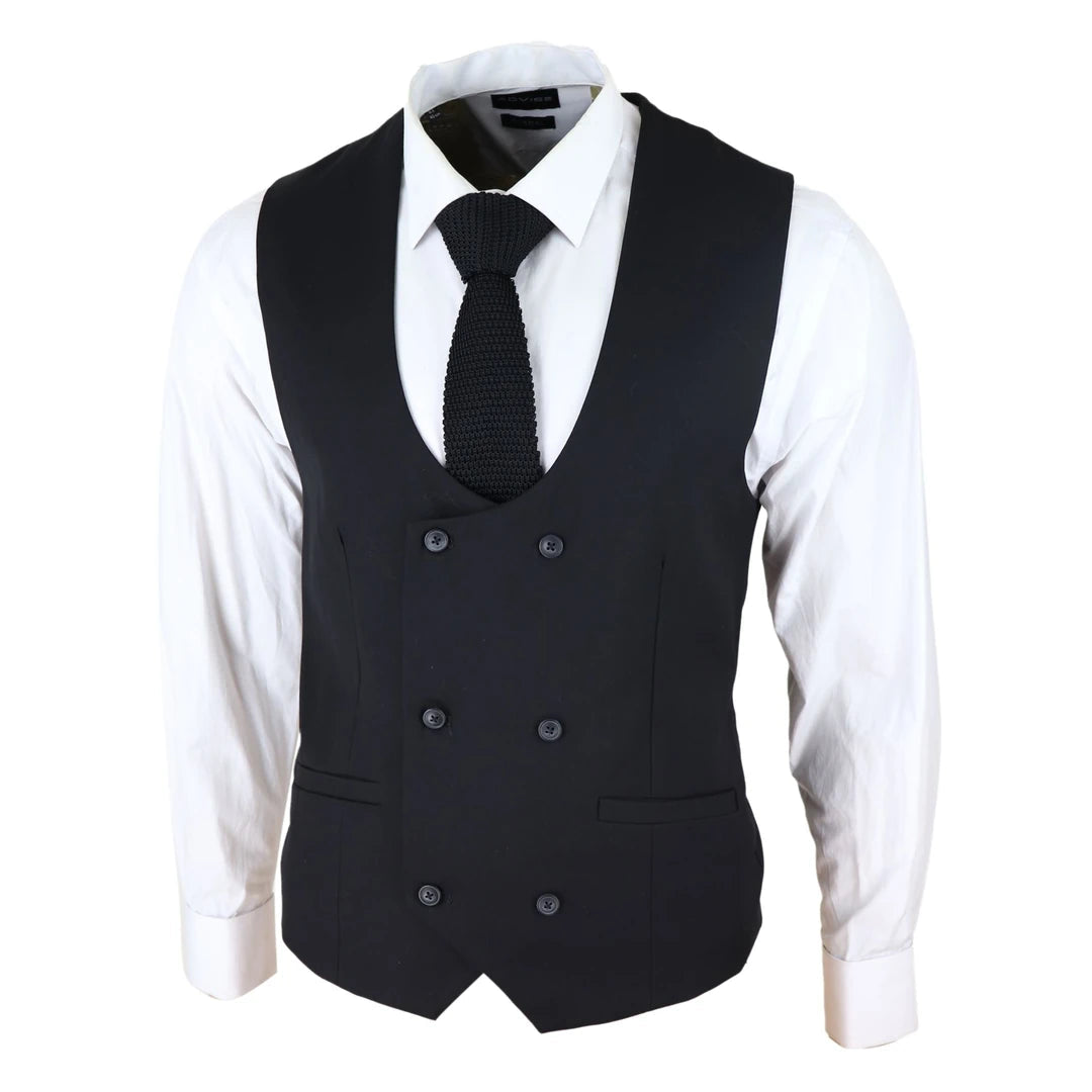 Mens Double Breasted Scoop Waistcoat Classic Smart Formal Wedding-TruClothing
