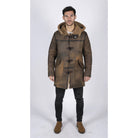 Mens Duffle 3/4 Coat Real Sheepskin Leather Jacket Toggle Classic Retro Brown-TruClothing