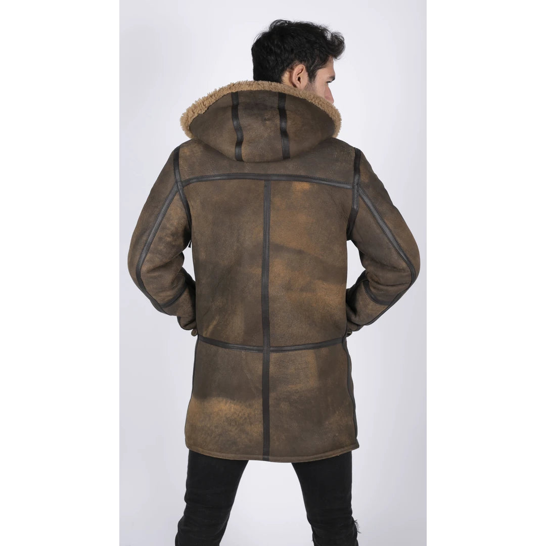 Sheepskin coat sales with hood mens