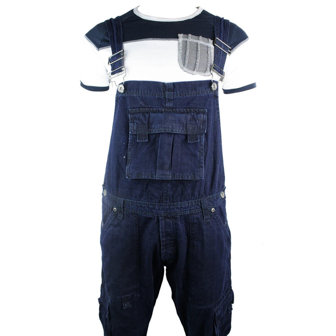 Mens Dungarees Jeans Combat Pockets Light Blue Turn Up-TruClothing