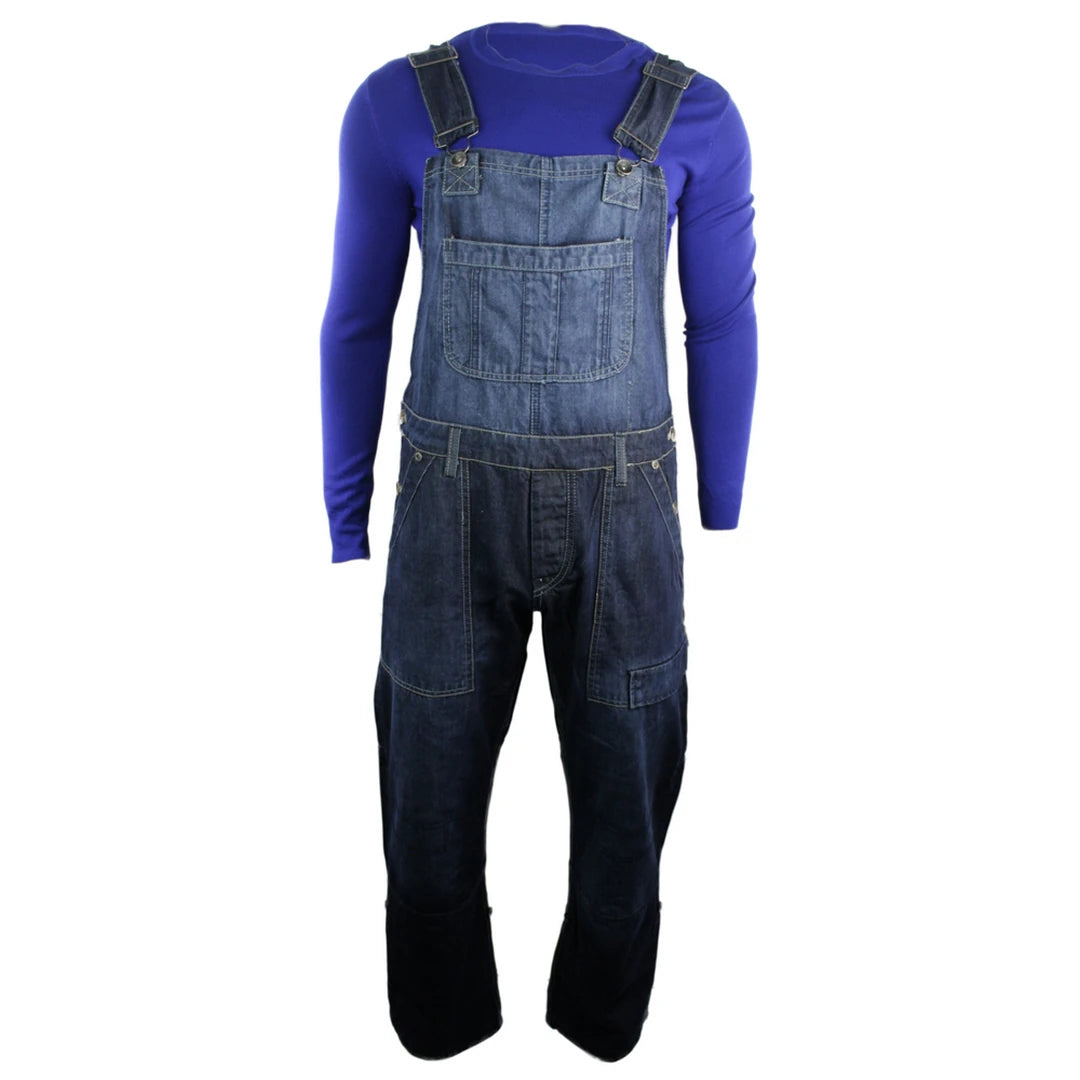 Mens Dungarees Jeans Light Blue Stone Wash Turn Up Jeans-TruClothing